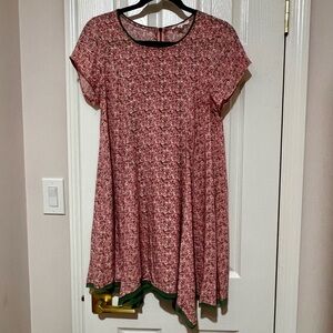 Eesome Pink Floral Dress with Green Trim